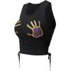 imageSHENHE Womens Summer Ruched Sleeveless Hands Print Crewneck Drawstring Tank Crop TopsBlack