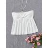imageSHENHE Womens Twist Front Eyelet Embroidery Ruffle Hem Tube Top Boho Bandeau TopWhite