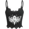 imageSHENHE Womens Butterfly Skull Print Contrast Lace Spaghetti Strap Sleeveless Cami Tank Crop TopsBlack and White
