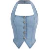 imageSHENHE Womens Denim Tops Y2K Halter Button Up Strapless Jean Vest Western Going Out Crop TopLight Wash