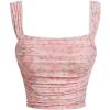 imageSHENHE Womens Floral Wide Strap Ruched Square Neck Cute Fitted Boho Crop Tank TopPink