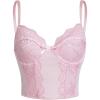 imageSHENHE Womens Kawaii Contrast Lace Cami Top Spaghetti Strap Sleeveless Cami Tank Crop TopsBow Front Pink