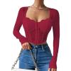 imageSHENHE Womens Lace Top Sheer Mesh Long Sleeve Asymmetrical Hem Sexy T Shirt Bustier Crop TopsBurgundy