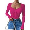 imageSHENHE Womens Lace Top Sheer Mesh Long Sleeve Asymmetrical Hem Sexy T Shirt Bustier Crop TopsHot Pink