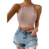 imageSHENHE Womens Lace Up Tie Back Sleeveless Crop Top Textured Sexy Fitted Halter TopApricot