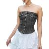imageSHENHE Womens Strapless Button Up Shirred Raw Hem Sexy Fitted Crop Denim Tube TopLight Grey