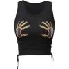 imageSHENHE Womens Summer Ruched Sleeveless Hands Print Crewneck Drawstring Tank Crop TopsBlack