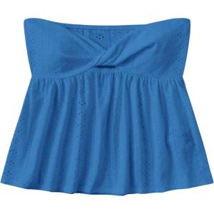 imageSHENHE Womens Twist Front Eyelet Embroidery Ruffle Hem Tube Top Boho Bandeau TopBlue