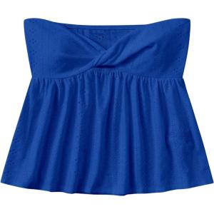 imageSHENHE Womens Twist Front Eyelet Embroidery Ruffle Hem Tube Top Boho Bandeau TopDark Blue