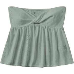 imageSHENHE Womens Twist Front Eyelet Embroidery Ruffle Hem Tube Top Boho Bandeau TopMint Green