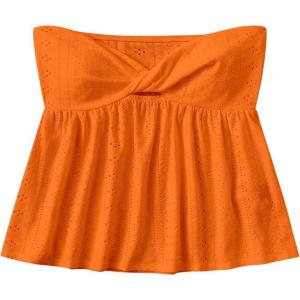 imageSHENHE Womens Twist Front Eyelet Embroidery Ruffle Hem Tube Top Boho Bandeau TopOrange