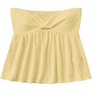 imageSHENHE Womens Twist Front Eyelet Embroidery Ruffle Hem Tube Top Boho Bandeau TopYellow