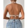 imageSHENHE Womens Crochet Push Up Bikini Tops Sleeveless Tassel Trim Halter Cami Tank Crop TopsApricot