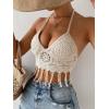 imageSHENHE Womens Crochet Push Up Bikini Tops Sleeveless Tassel Trim Halter Cami Tank Crop TopsApricot