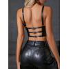 imageSHENHE Womens PU Leather Underwired Bra Contrast Mesh Hollow Out Longline BraBlack