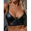 imageSHENHE Womens PU Leather Underwired Bra Contrast Mesh Hollow Out Longline BraBlack