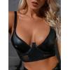 imageSHENHE Womens PU Leather Underwired Bra Contrast Mesh Hollow Out Longline BraBlack