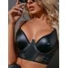 imageSHENHE Womens PU Leather Underwired Bra Contrast Mesh Hollow Out Longline BraBlack