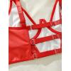 imageSHENHE Womens PU Leather Underwired Bra Contrast Mesh Hollow Out Longline BraRed