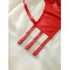 imageSHENHE Womens PU Leather Underwired Bra Contrast Mesh Hollow Out Longline BraRed