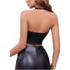 imageSHENHE Womens PU Leather Zip Up Sleeveless Scoop Neck Backless Halter Tank Crop TopsBlack