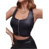 imageSHENHE Womens PU Leather Zip Up Sleeveless Scoop Neck Backless Halter Tank Crop TopsBlack