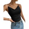 imageSHENHE Womens Ruched Cowl Neck Sleeveless Spaghetti Strap Backless Cami Crop TopsBlack