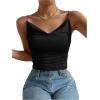 imageSHENHE Womens Ruched Cowl Neck Sleeveless Spaghetti Strap Backless Cami Crop TopsBlack