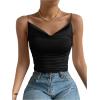 imageSHENHE Womens Ruched Cowl Neck Sleeveless Spaghetti Strap Backless Cami Crop TopsBlack