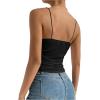 imageSHENHE Womens Ruched Cowl Neck Sleeveless Spaghetti Strap Backless Cami Crop TopsBlack