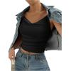 imageSHENHE Womens Ruched Cowl Neck Sleeveless Spaghetti Strap Backless Cami Crop TopsBlack