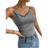 imageSHENHE Womens Ruched Cowl Neck Sleeveless Spaghetti Strap Backless Cami Crop TopsGrey