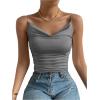 imageSHENHE Womens Ruched Cowl Neck Sleeveless Spaghetti Strap Backless Cami Crop TopsGrey