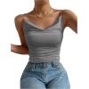 imageSHENHE Womens Ruched Cowl Neck Sleeveless Spaghetti Strap Backless Cami Crop TopsGrey