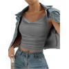 imageSHENHE Womens Ruched Cowl Neck Sleeveless Spaghetti Strap Backless Cami Crop TopsGrey