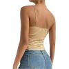 imageSHENHE Womens Ruched Cowl Neck Sleeveless Spaghetti Strap Backless Cami Crop TopsKhaki