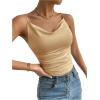 imageSHENHE Womens Ruched Cowl Neck Sleeveless Spaghetti Strap Backless Cami Crop TopsKhaki