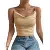 imageSHENHE Womens Ruched Cowl Neck Sleeveless Spaghetti Strap Backless Cami Crop TopsKhaki
