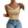 imageSHENHE Womens Ruched Cowl Neck Sleeveless Spaghetti Strap Backless Cami Crop TopsKhaki