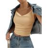 imageSHENHE Womens Ruched Cowl Neck Sleeveless Spaghetti Strap Backless Cami Crop TopsKhaki