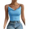 imageSHENHE Womens Ruched Cowl Neck Sleeveless Spaghetti Strap Backless Cami Crop TopsLight Blue