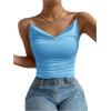 imageSHENHE Womens Ruched Cowl Neck Sleeveless Spaghetti Strap Backless Cami Crop TopsLight Blue