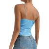 imageSHENHE Womens Ruched Cowl Neck Sleeveless Spaghetti Strap Backless Cami Crop TopsLight Blue