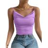 imageSHENHE Womens Ruched Cowl Neck Sleeveless Spaghetti Strap Backless Cami Crop TopsMauve Purple