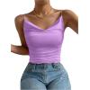 imageSHENHE Womens Ruched Cowl Neck Sleeveless Spaghetti Strap Backless Cami Crop TopsMauve Purple