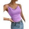 imageSHENHE Womens Ruched Cowl Neck Sleeveless Spaghetti Strap Backless Cami Crop TopsMauve Purple