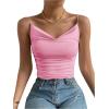 imageSHENHE Womens Ruched Cowl Neck Sleeveless Spaghetti Strap Backless Cami Crop TopsPink