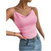 imageSHENHE Womens Ruched Cowl Neck Sleeveless Spaghetti Strap Backless Cami Crop TopsPink