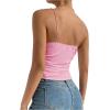 imageSHENHE Womens Ruched Cowl Neck Sleeveless Spaghetti Strap Backless Cami Crop TopsPink