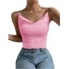imageSHENHE Womens Ruched Cowl Neck Sleeveless Spaghetti Strap Backless Cami Crop TopsPink